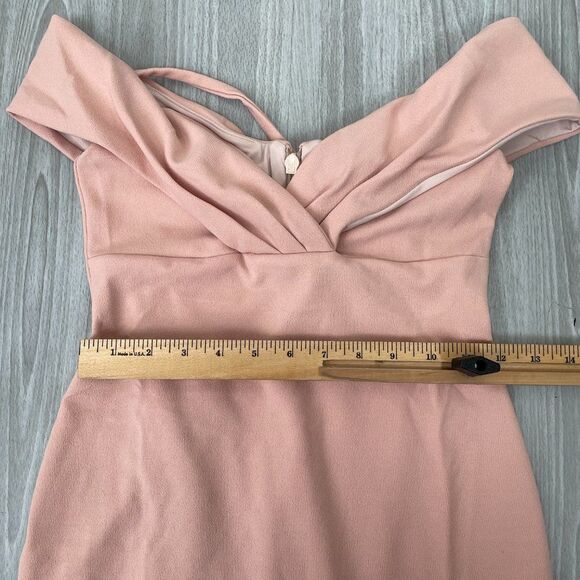 Nookie Athena Off The Shoulder Halter Scuba Crepe Stretchy Midi Dress Blush S - Picture 10 of 10